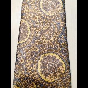 Luxury 90s 100% silk designer tie Paisley khaki, yellow gray